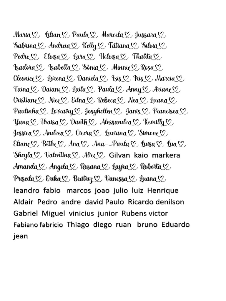 List Of Names And Variations Pdf