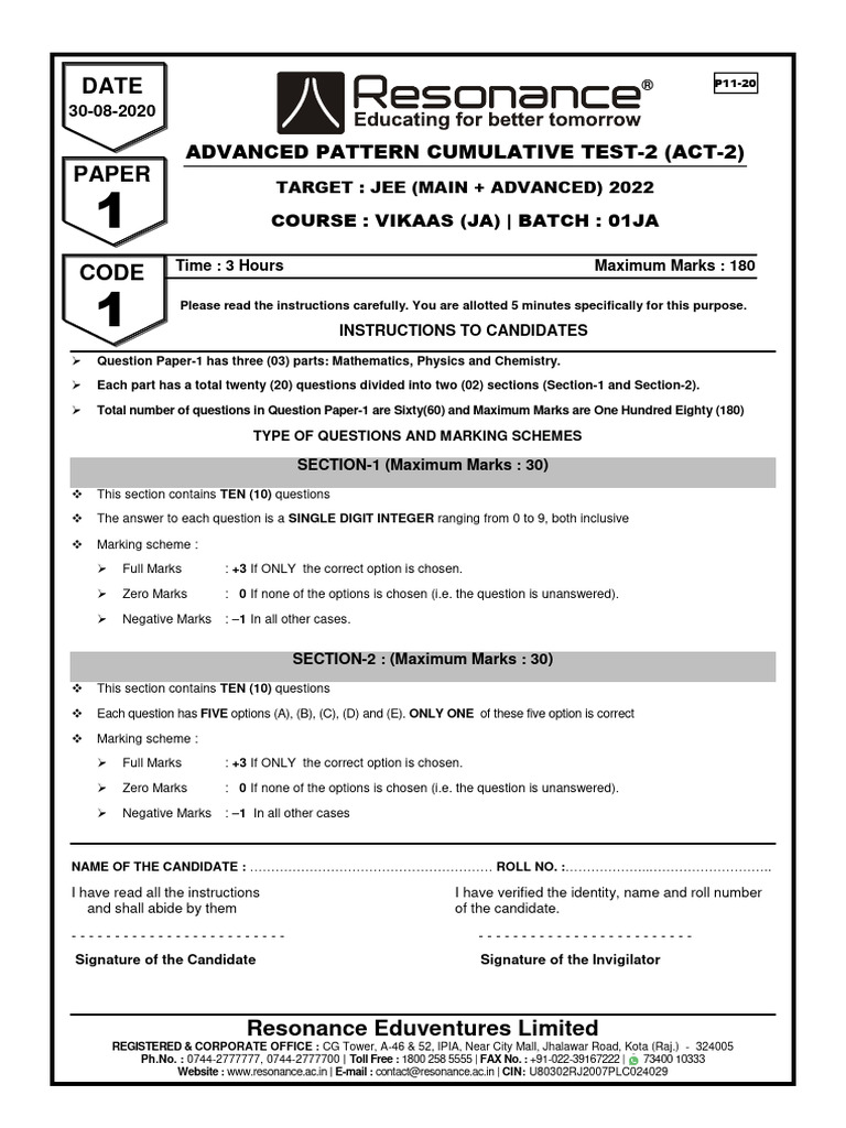 ACT-2(p1) | PDF | Physical Quantities | Mathematics
