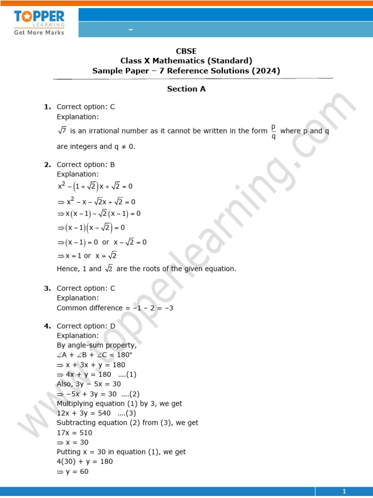 Topper 101 2 3 Maths Solution Up202312211231 1703142062 5583 | PDF ...
