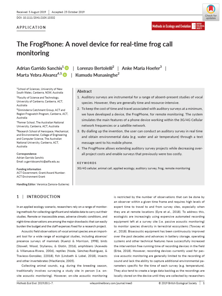 The FrogPhone - A Novel Device For Real Time Frog Call Monitoring | PDF ...