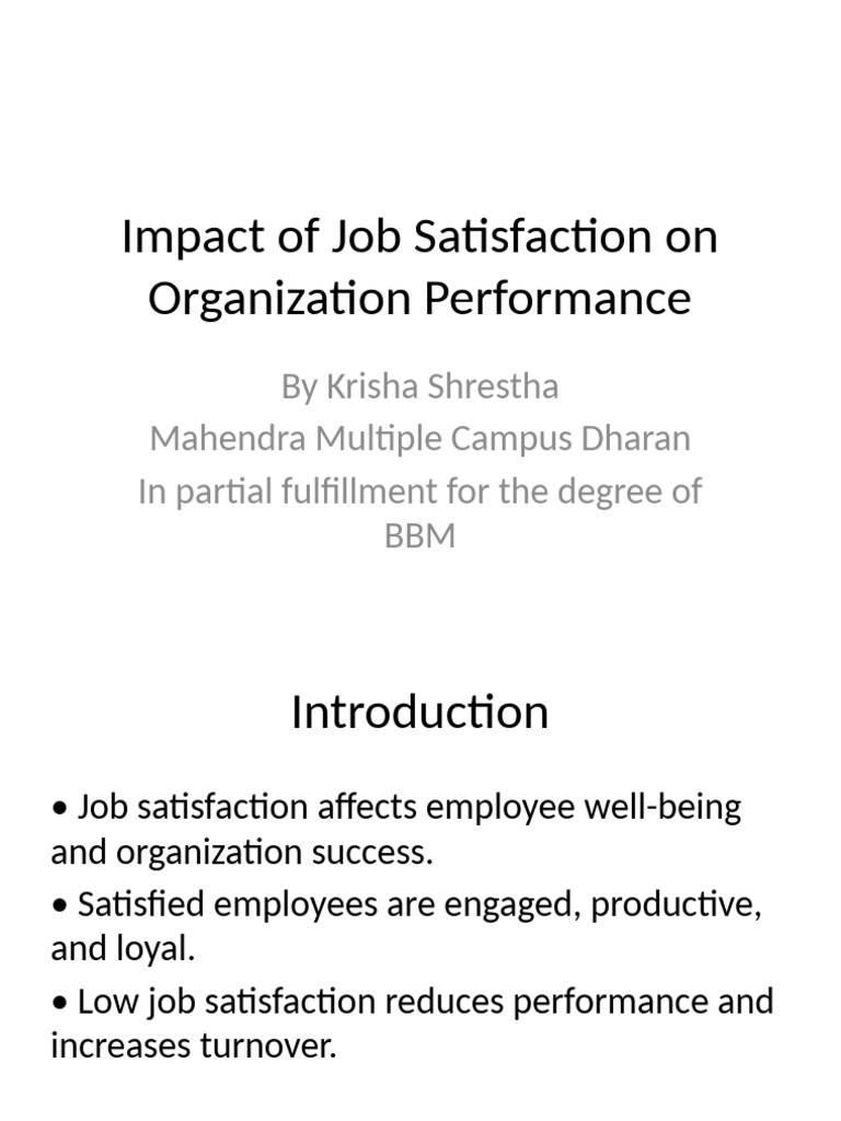 Job Satisfaction's Role in Performance | PDF