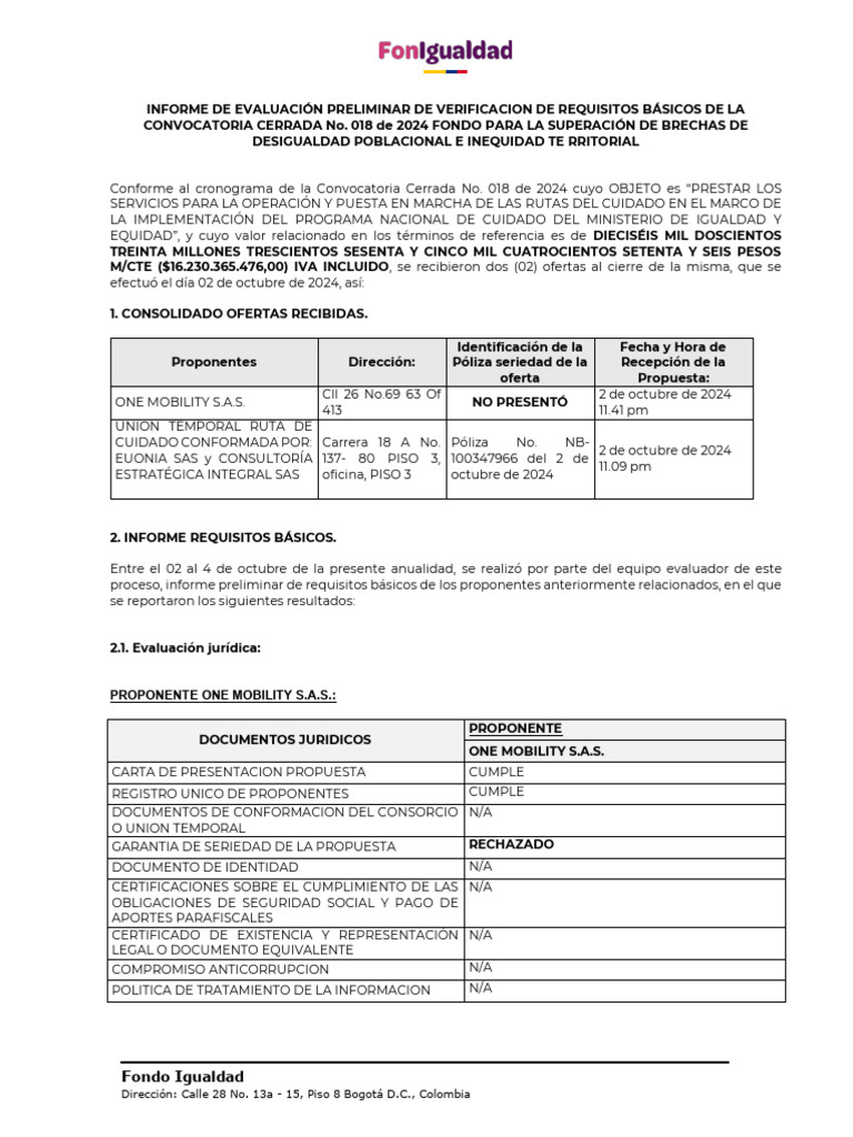 Informe de Evaluacion Preliminar CC18 de 2024 | PDF | Gobierno