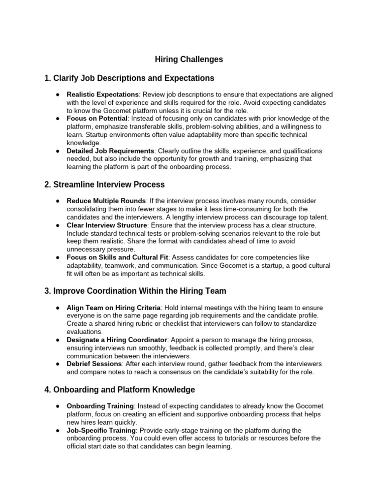 Hiring Challenges Pdf Mentorship Startup Company