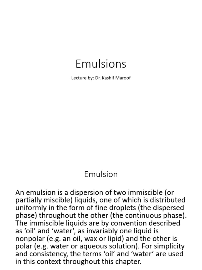 Emulsions (Complete) | PDF | Emulsion | Surfactant