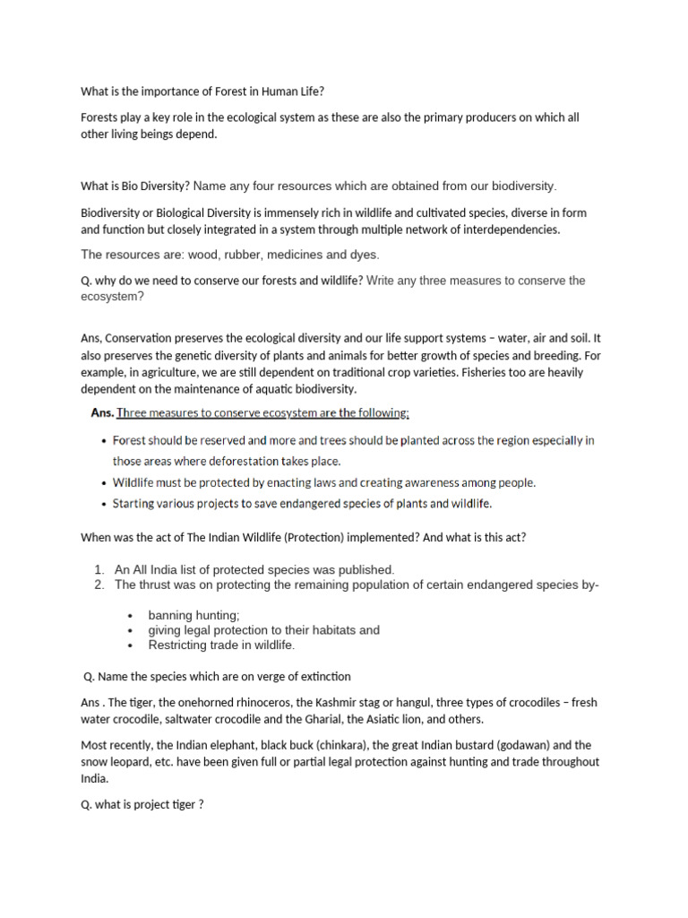 Forest and Wildlife Resources Notes | PDF | Biodiversity | Habitat ...