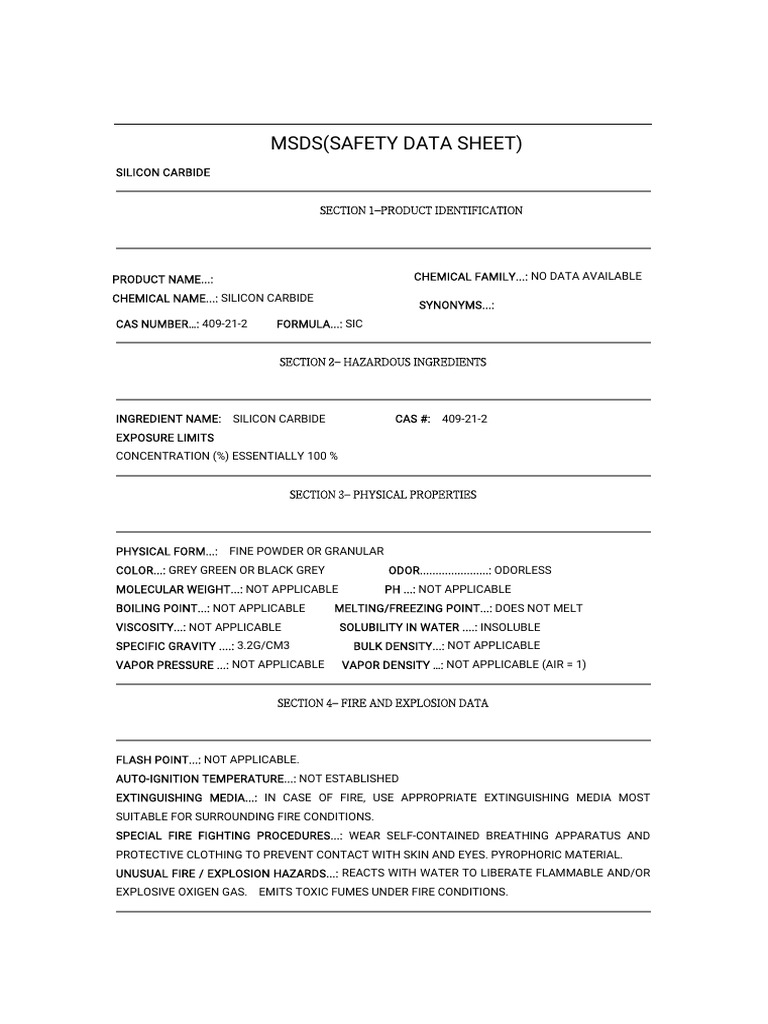 Silicon Carbide MSDS Safety Data Sheet | PDF