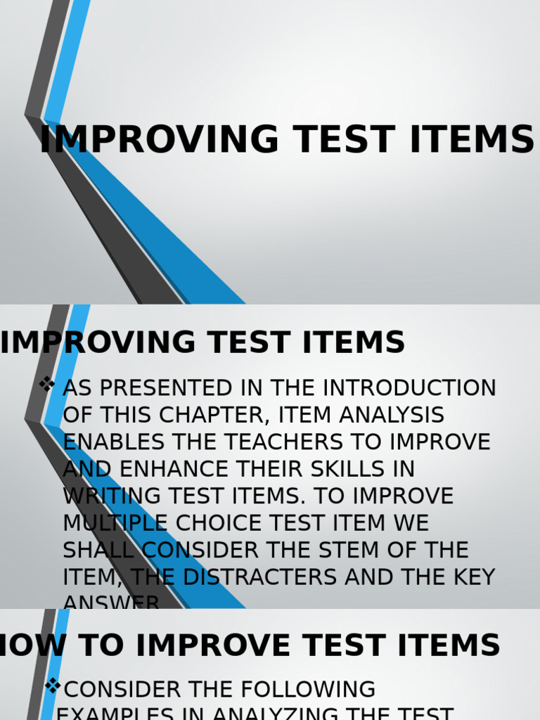 Improving Test Items | PDF | Multiple Choice | Evaluation Methods