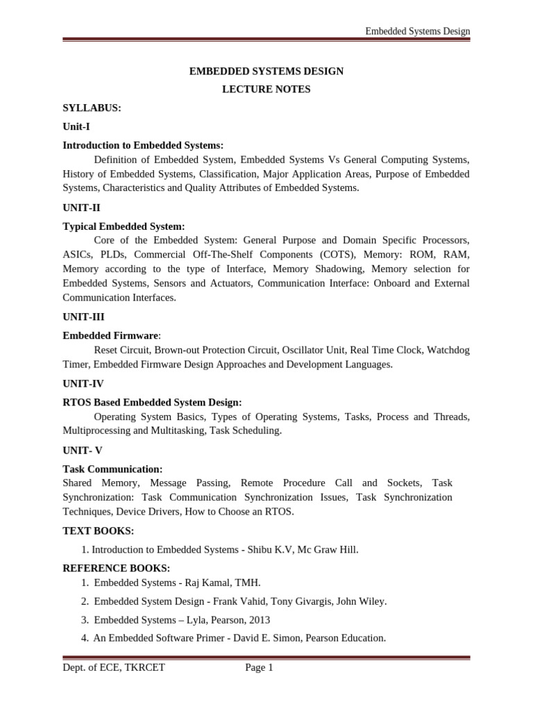 Es lecture notes pdf random access memory embedded system