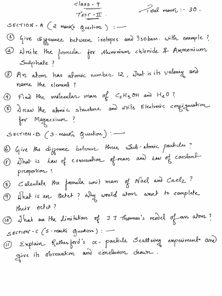 Class 9 Test 2 | PDF