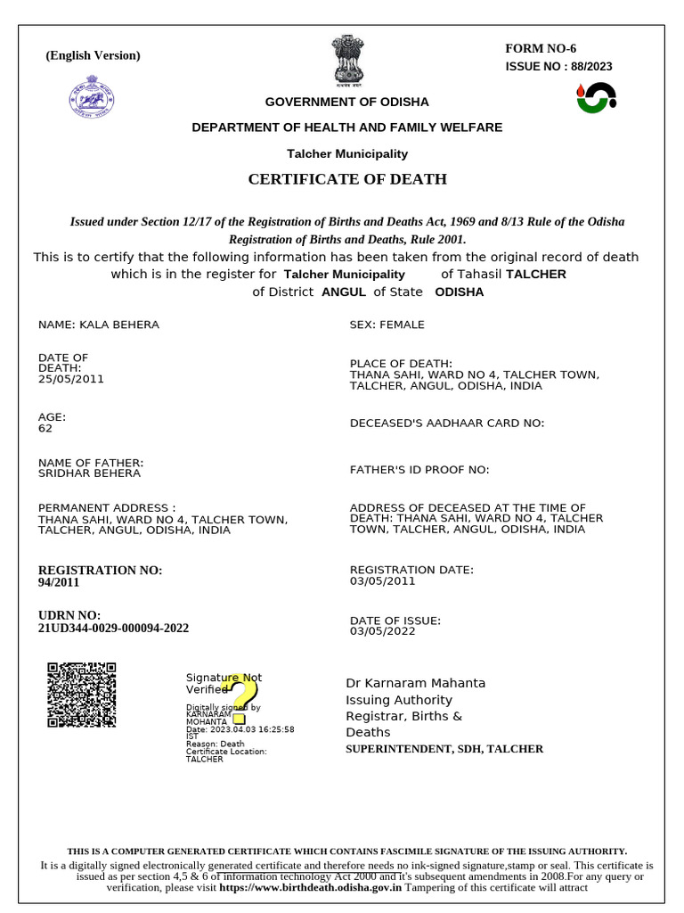 DeathCertificate_84_2023 (2) | PDF | Privacy | Government And Personhood