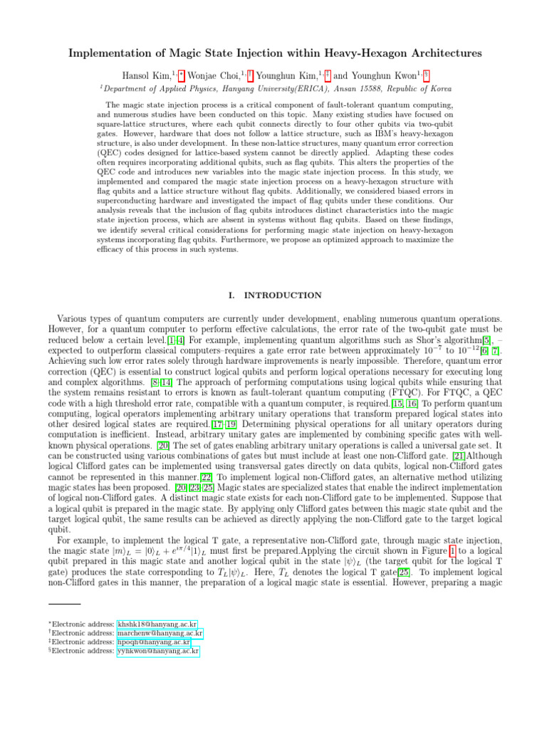 Magic State Injection Within Heavy-Hexagon Architectures | PDF ...