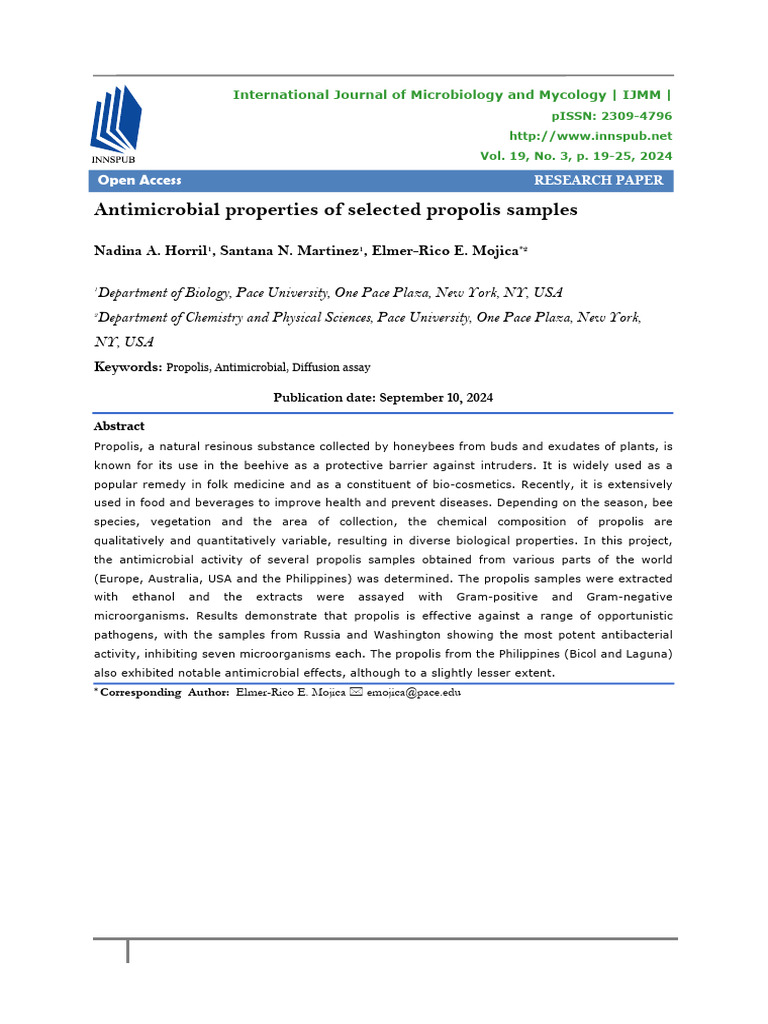Antimicrobial Properties of Selected Propolis Samples | PDF ...