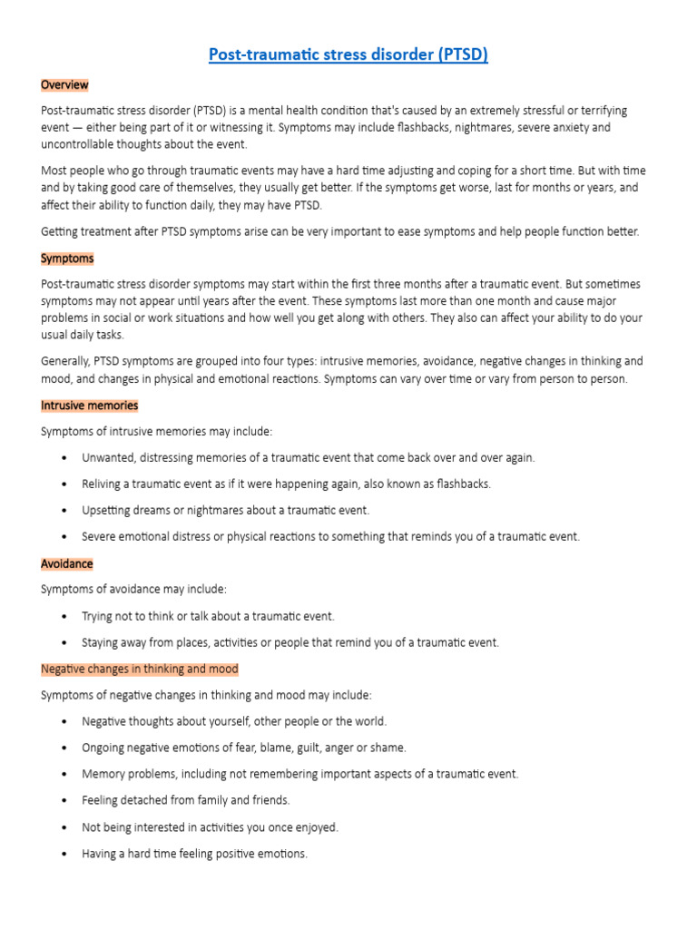 Post-Traumatic Stress Disorder | PDF | Psychological Trauma | Mental ...