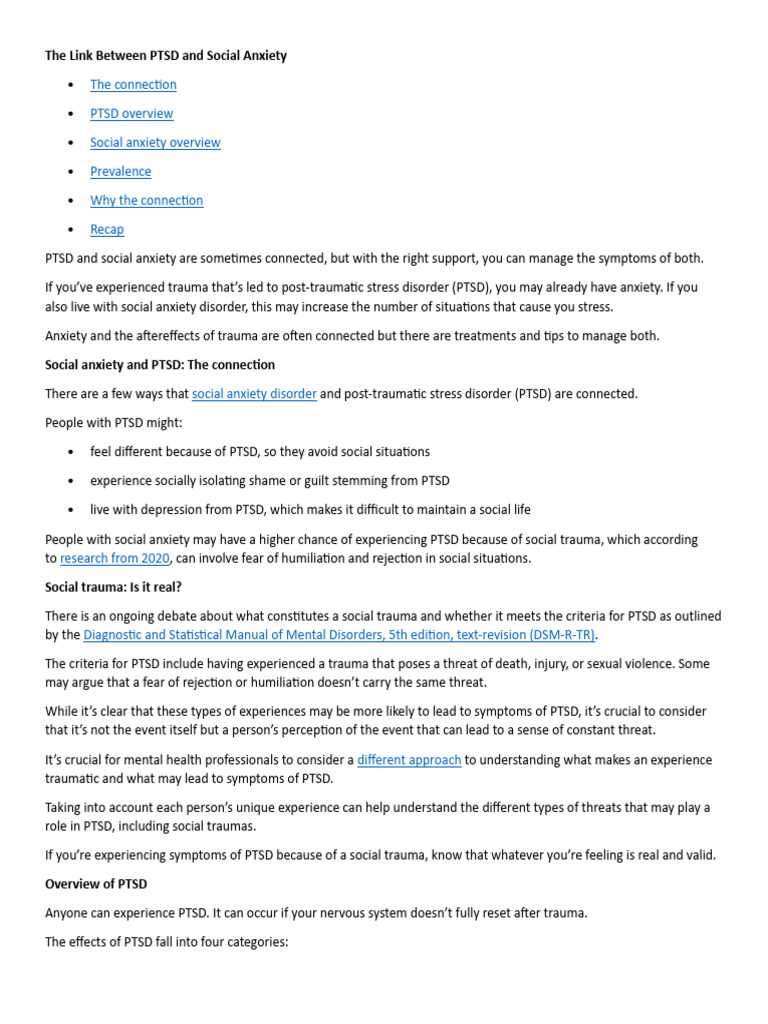 The Link Between PTSD and Social Anxiety | PDF | Psychological Trauma ...