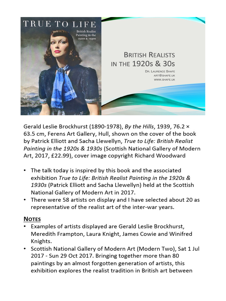Laurence Shafe, British Art 1900-50 - Realism in The 1920s and 30s | PDF