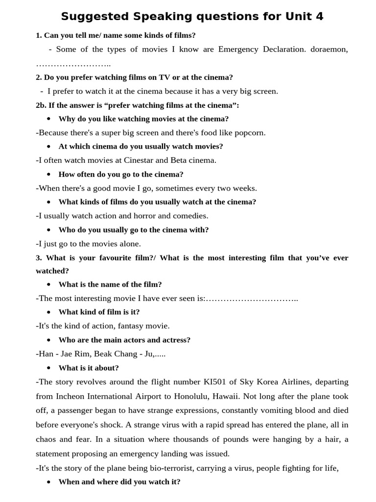 U4-Suggested Speaking Questions | PDF