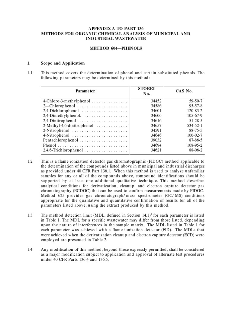 Appendix A To Part 136 Methods For Organic Chemical Analysis of ...