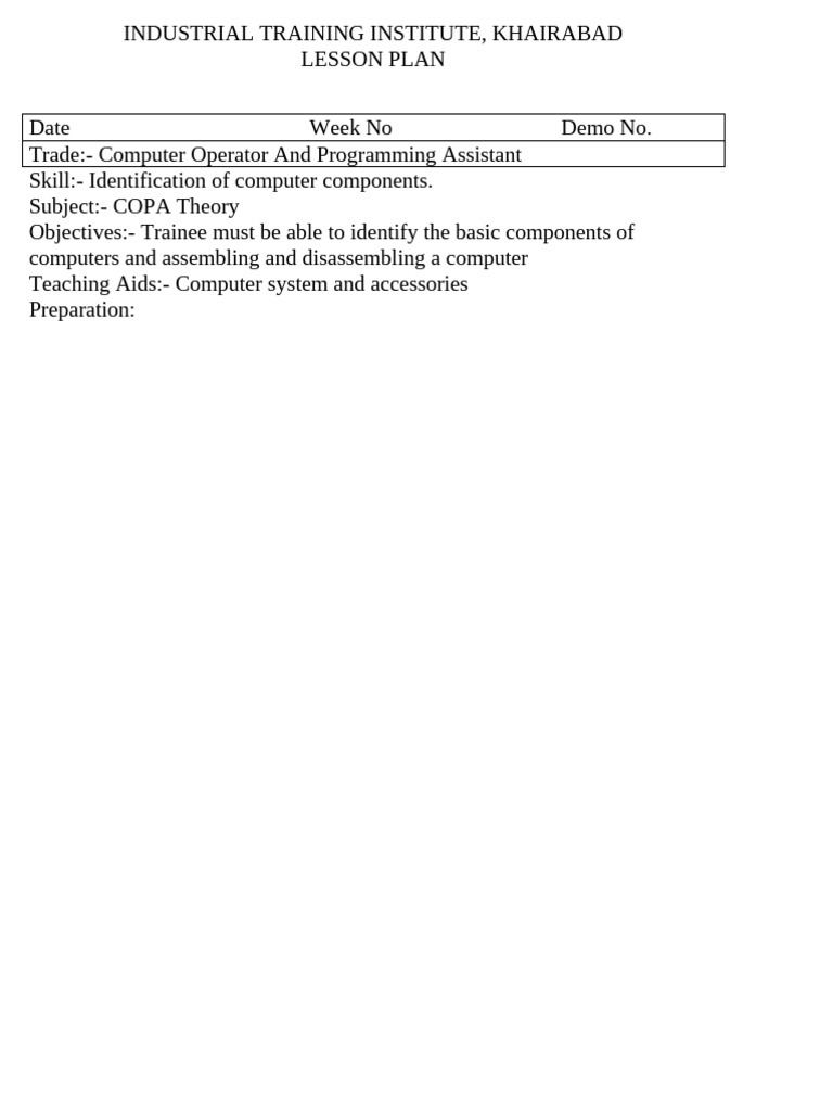 COPA Lesson Plan: Computer Components | PDF