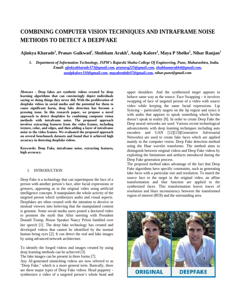 Deepfake Detection Using Computer Vision | PDF | Deep Learning ...