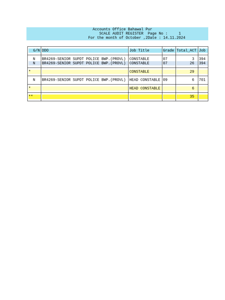 Bahawalpur Accounts Office Audit Register | PDF