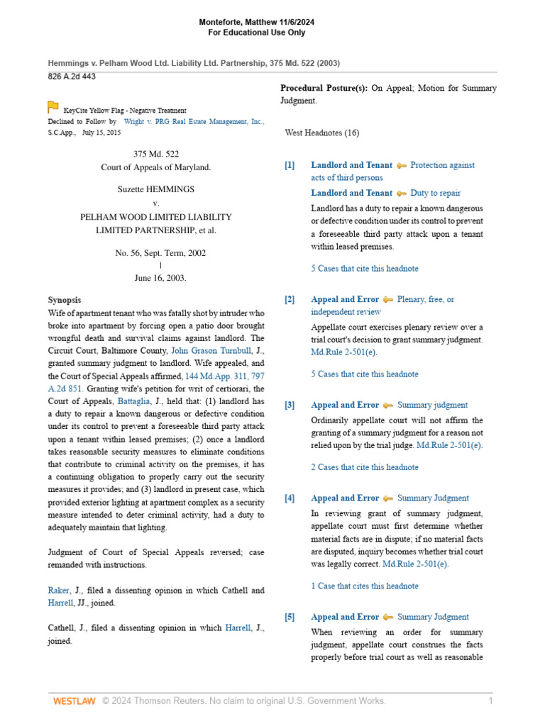 Landlord Liability in Tenant Safety Case | PDF | Negligence | Landlord ...