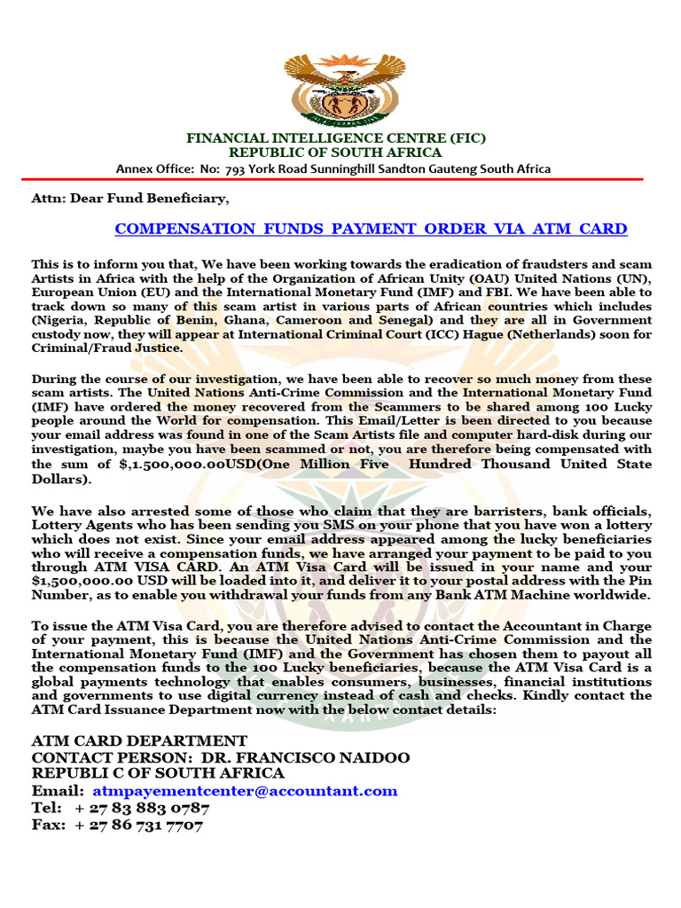 Fic Compensation Letter | PDF | Automated Teller Machine | Visa Inc.