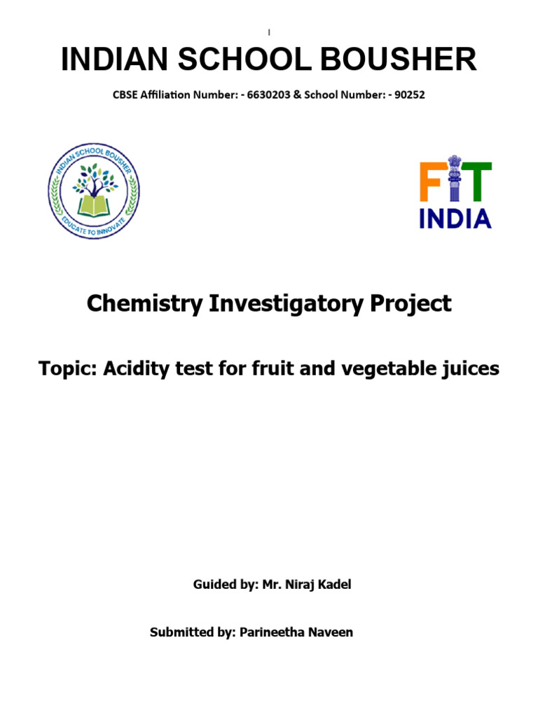 Acidity Test of Juices Project Report | PDF | Acid | Juice