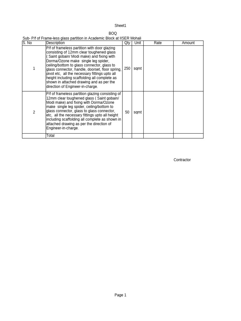 BOQ Partition | PDF