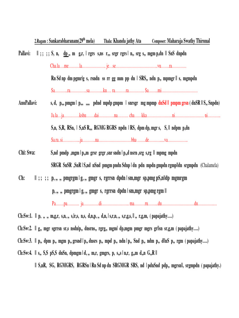 Sankarabharanam Atathala Varnam | PDF