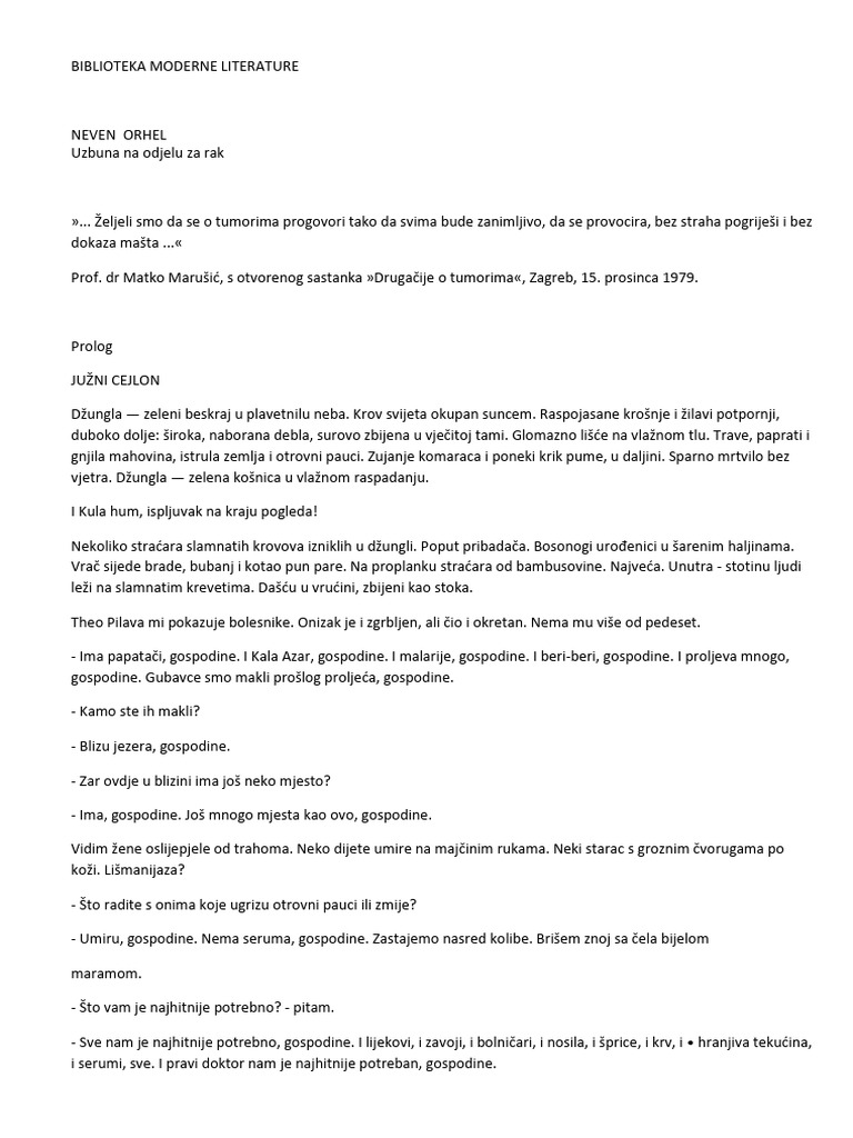 Neven Orhel - Uzbuna U Odjelu Za Rak | PDF