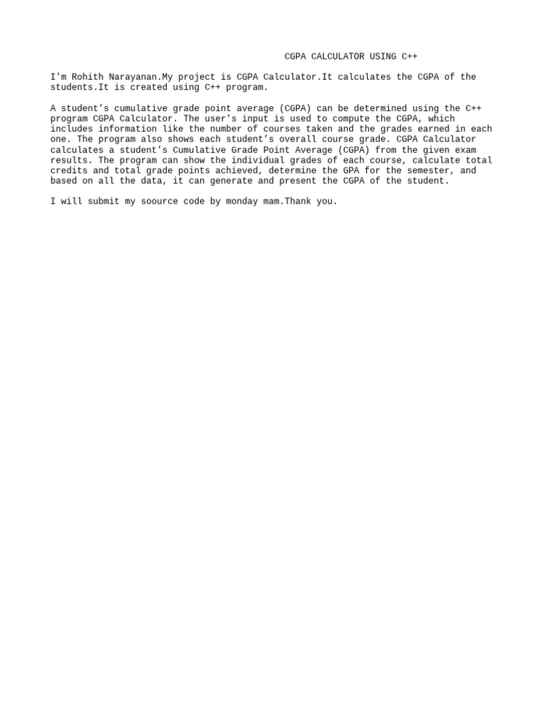 C Cgpa Calculator Project Pdf