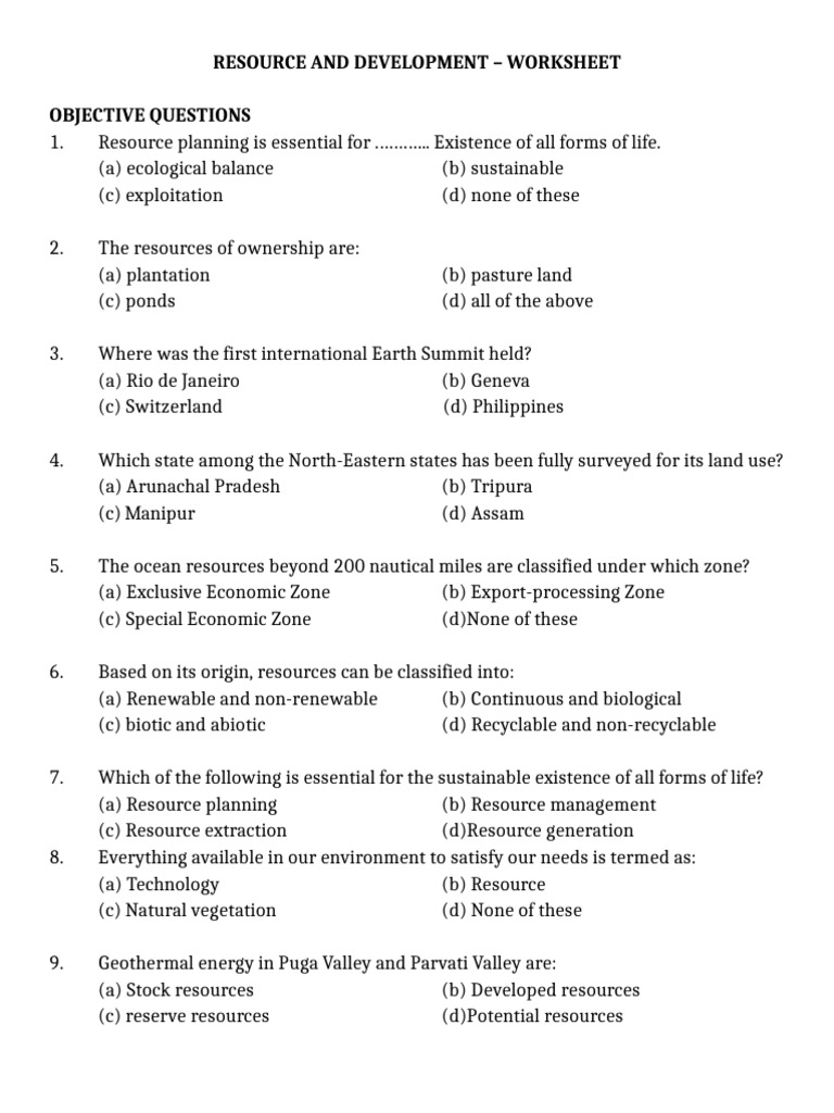 Class x ncert mcq s resource and development pdf soil resource
