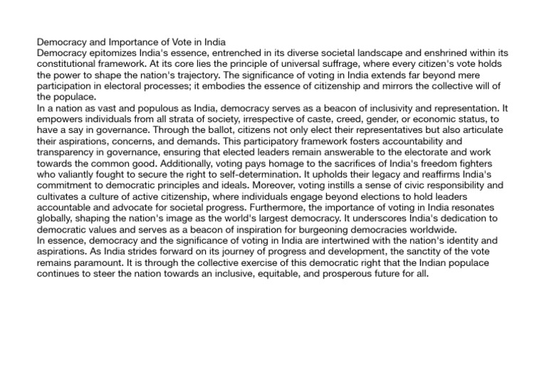 Importance of Voting in Indian Democracy | PDF | Democracy | Political ...