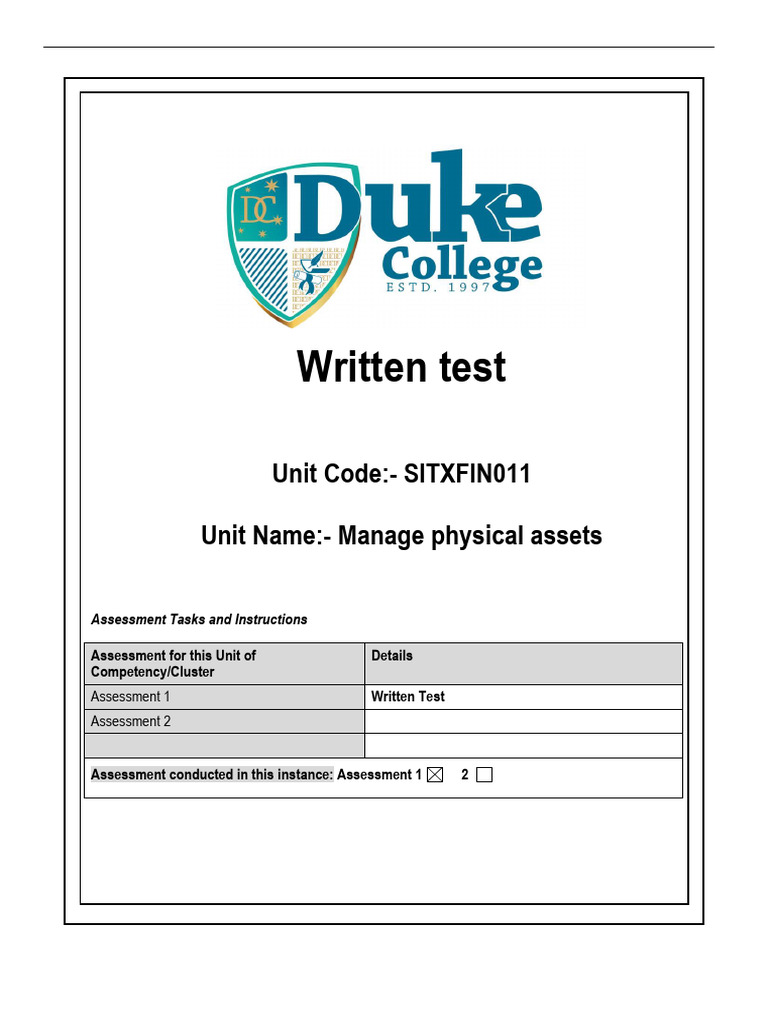 SITXFIN011 Asset Management Assessment | PDF | Depreciation | Economies