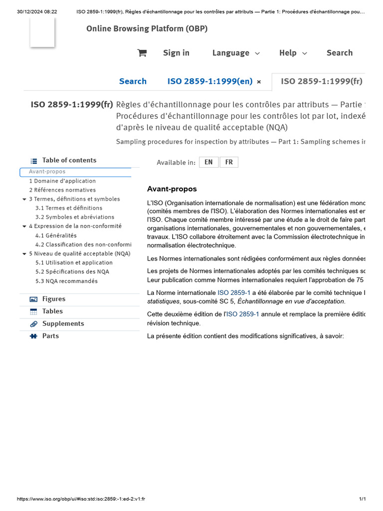 Norme ISO 2859-1: Échantillonnage qualité | PDF | Organisation ...