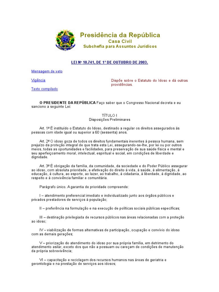 Estatuto Do Idoso LEI No 10.741 03 | PDF | Política