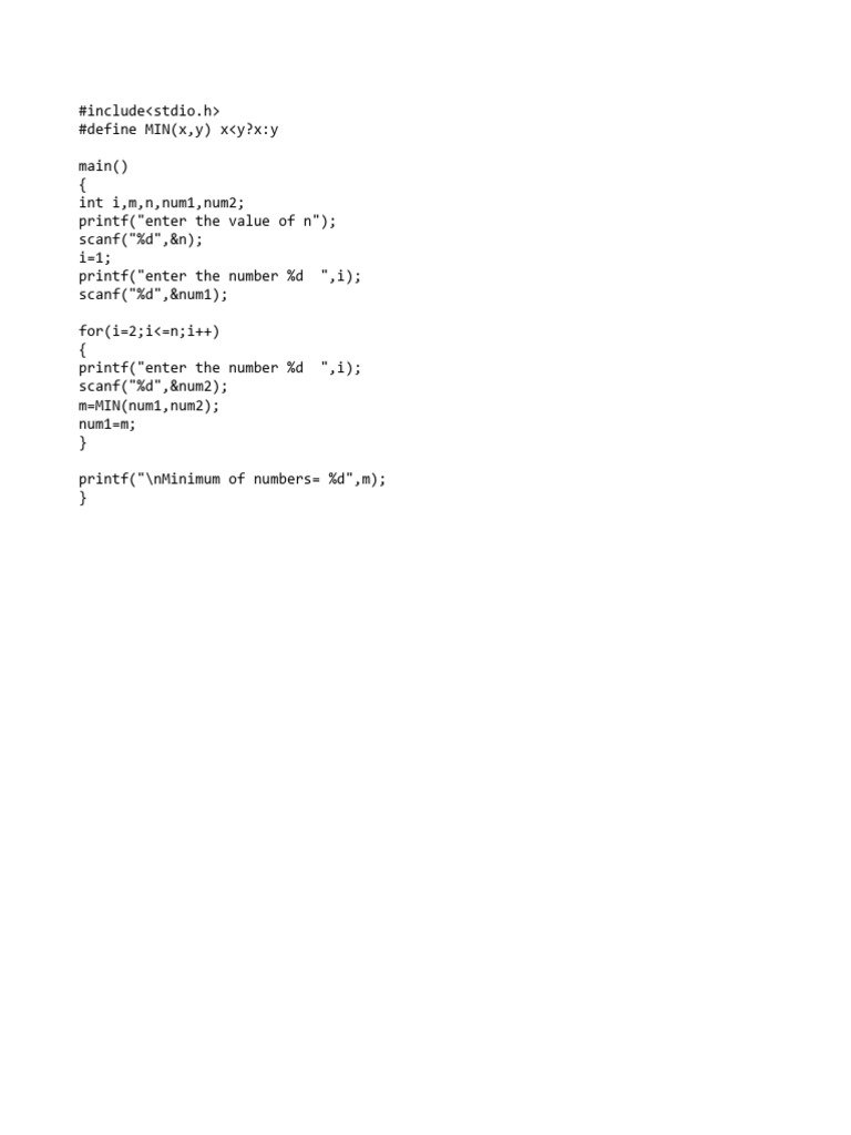 C Program to Find Minimum Number | PDF