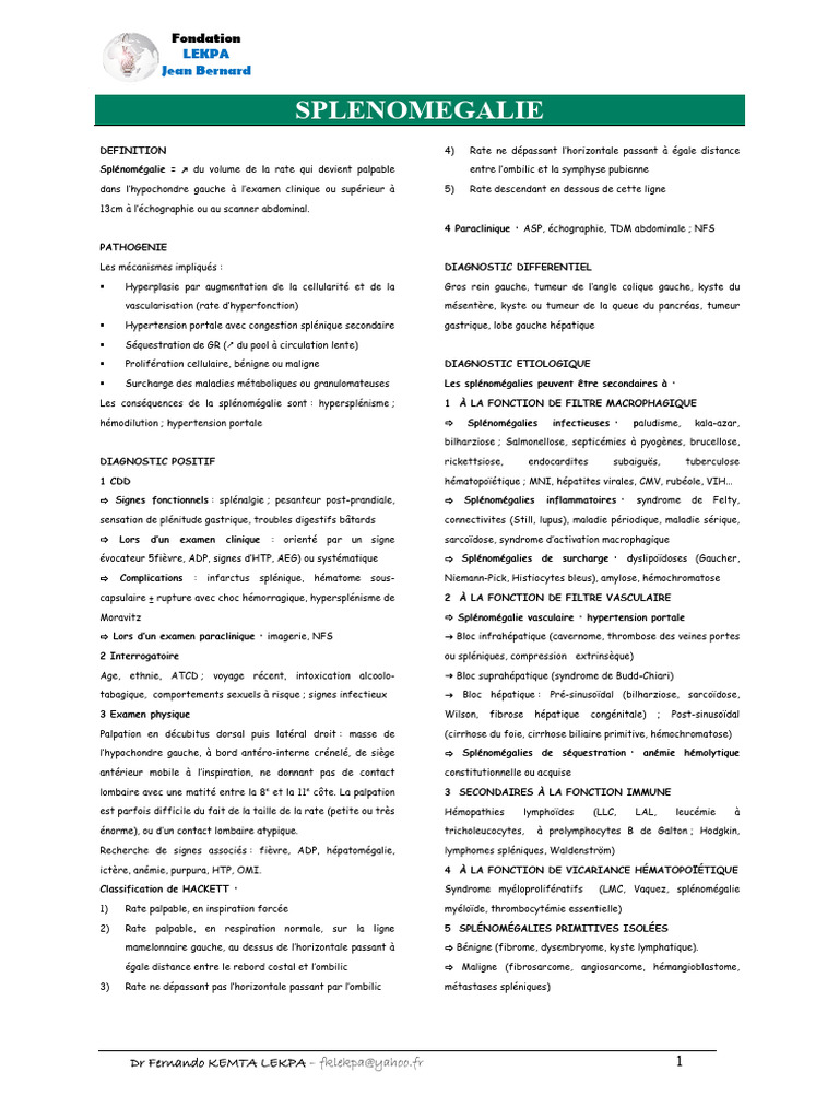 Classification de Hackett de la splénomégalie | PDF | Rate | Leucémie