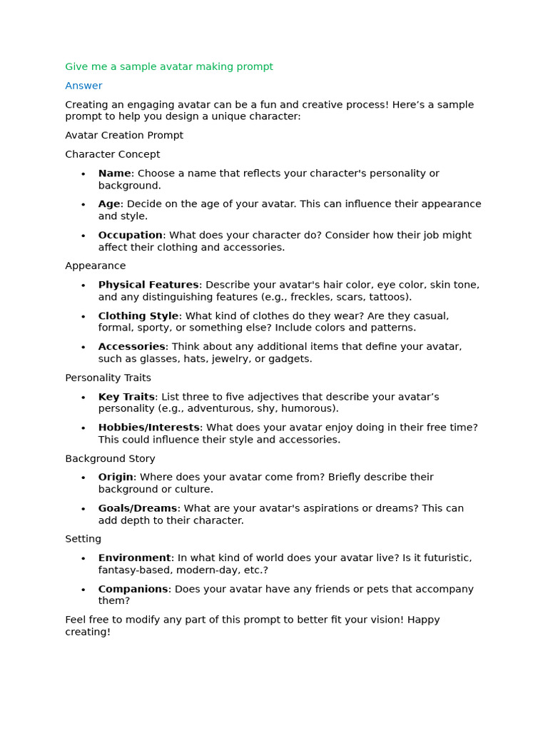 Define An Avatar Prompt | PDF