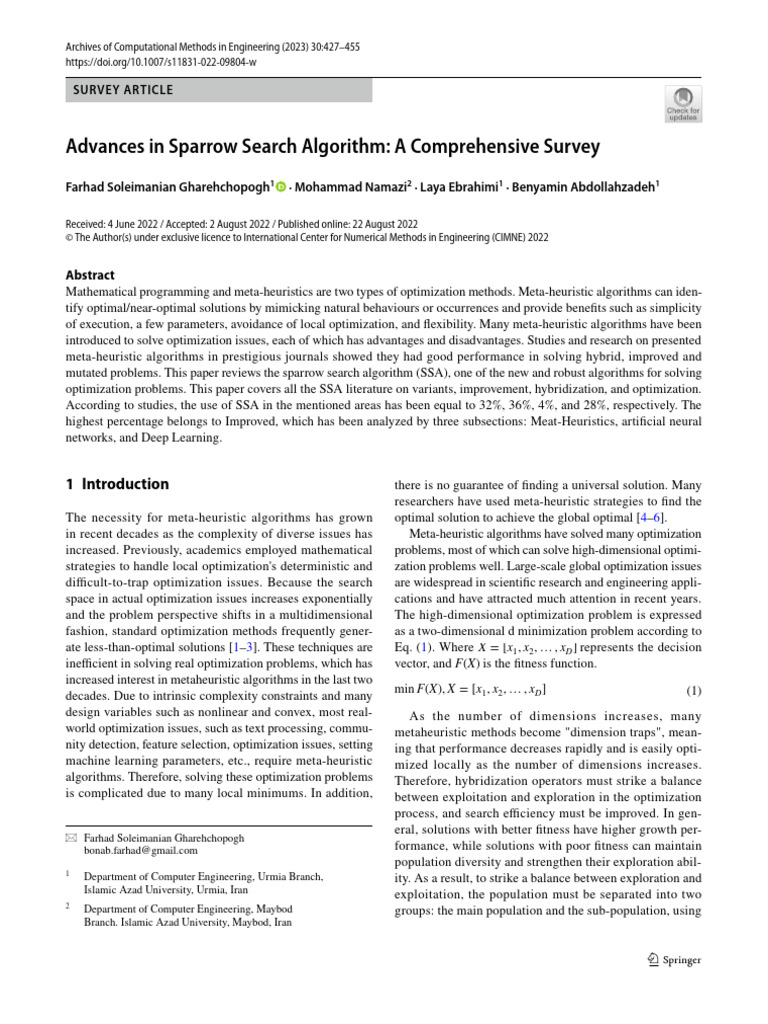 Sparrow Search Algorithm Survey | PDF | Mathematical Optimization ...