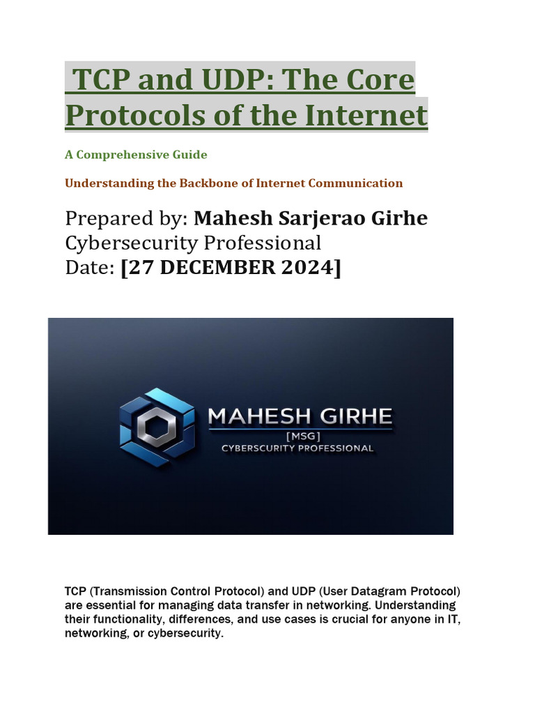 TCP_&_UDP ️[ ?MSG NOTES ?] | PDF | Transmission Control Protocol ...