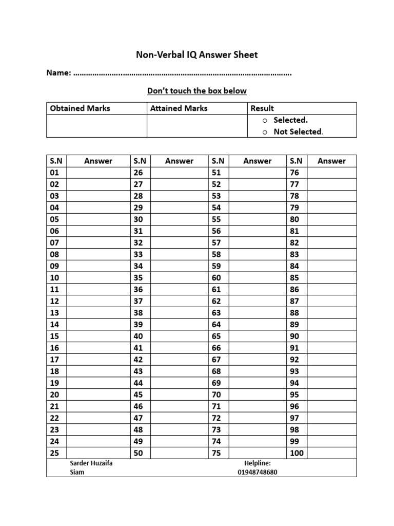 Verbal IQ Answer Blank Script | PDF
