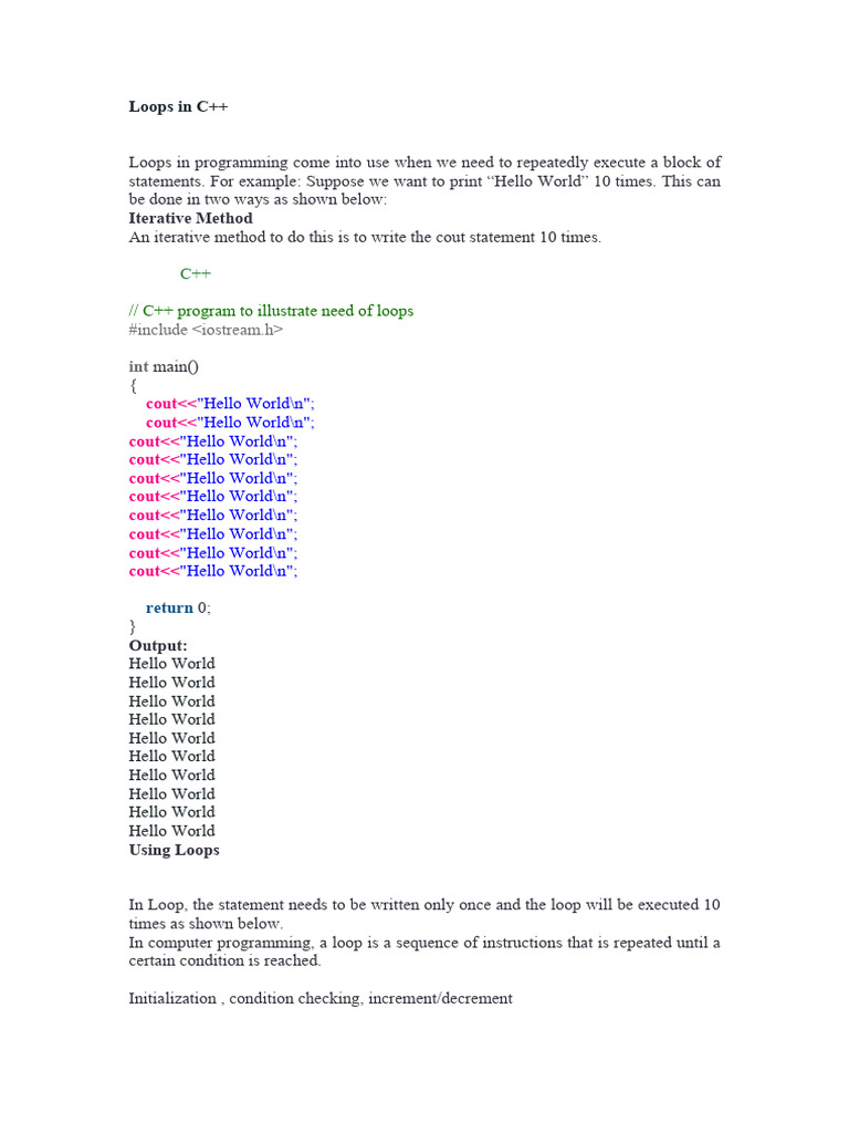 LOOPS IN C++ | PDF | Control Flow | Namespace