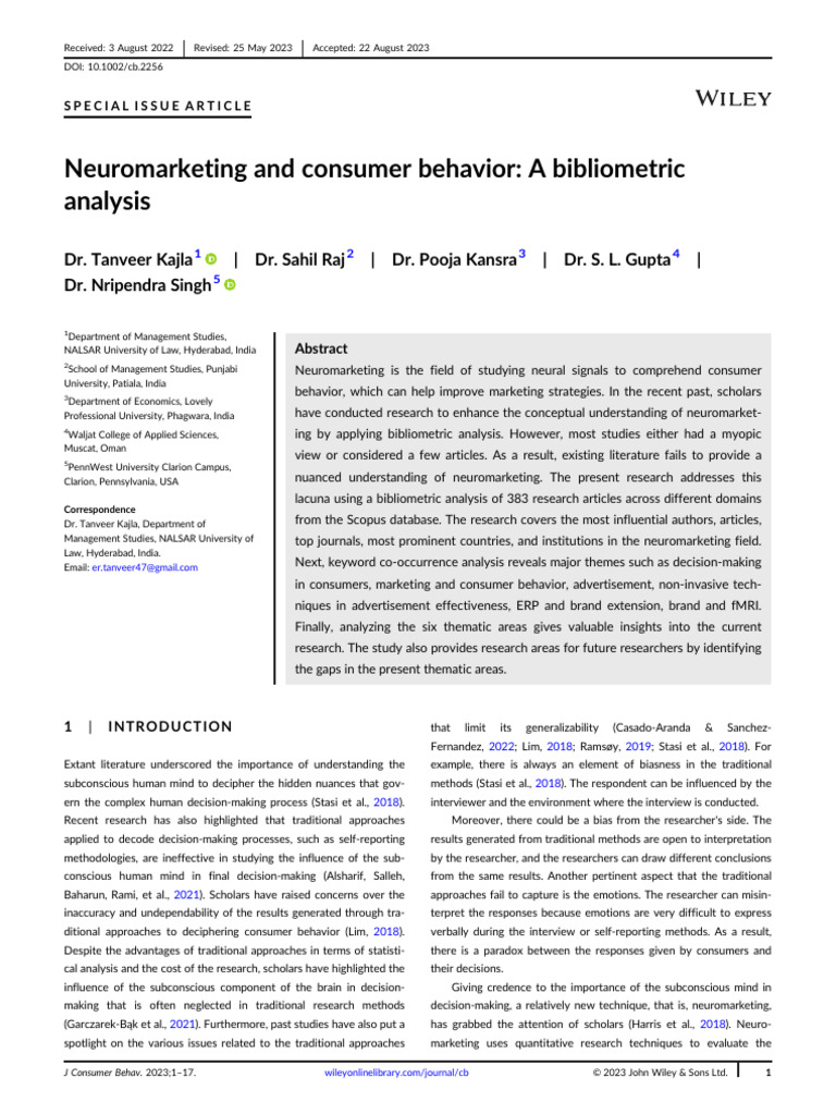 Neuromarketing Insights: Bibliometric Study | PDF | Neuroscience ...