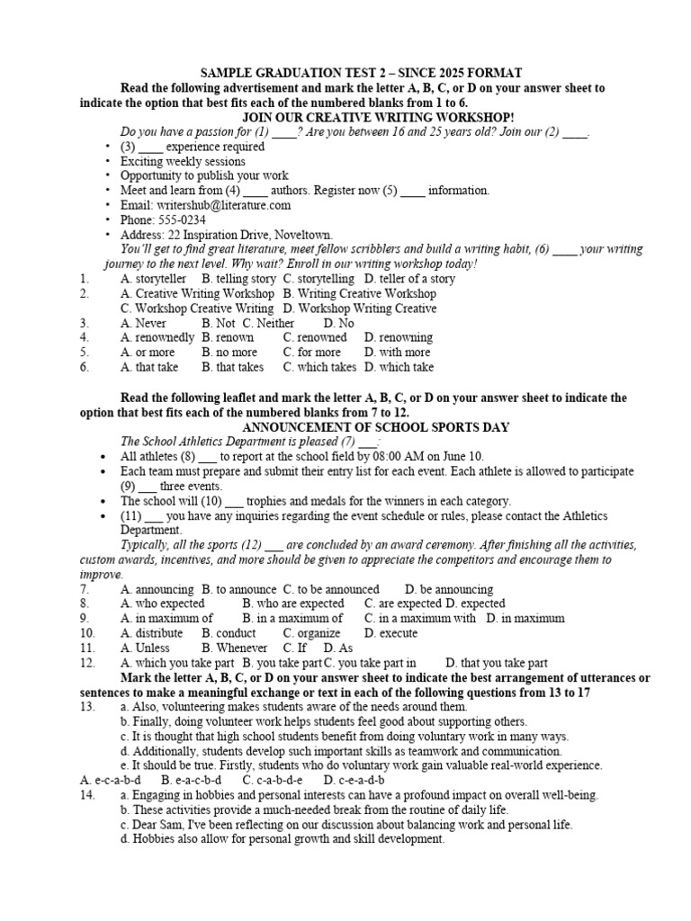 GS12_SAMPLE GRADUATION TEST 2 | PDF | Fashion | Clothing