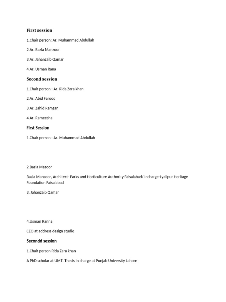 Architectural Session Overview and Participants | PDF