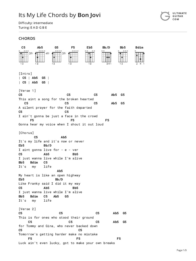 Its My Life Chords