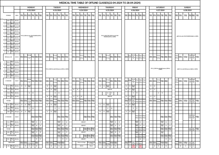 Medical Class Schedule: April 2024 | PDF