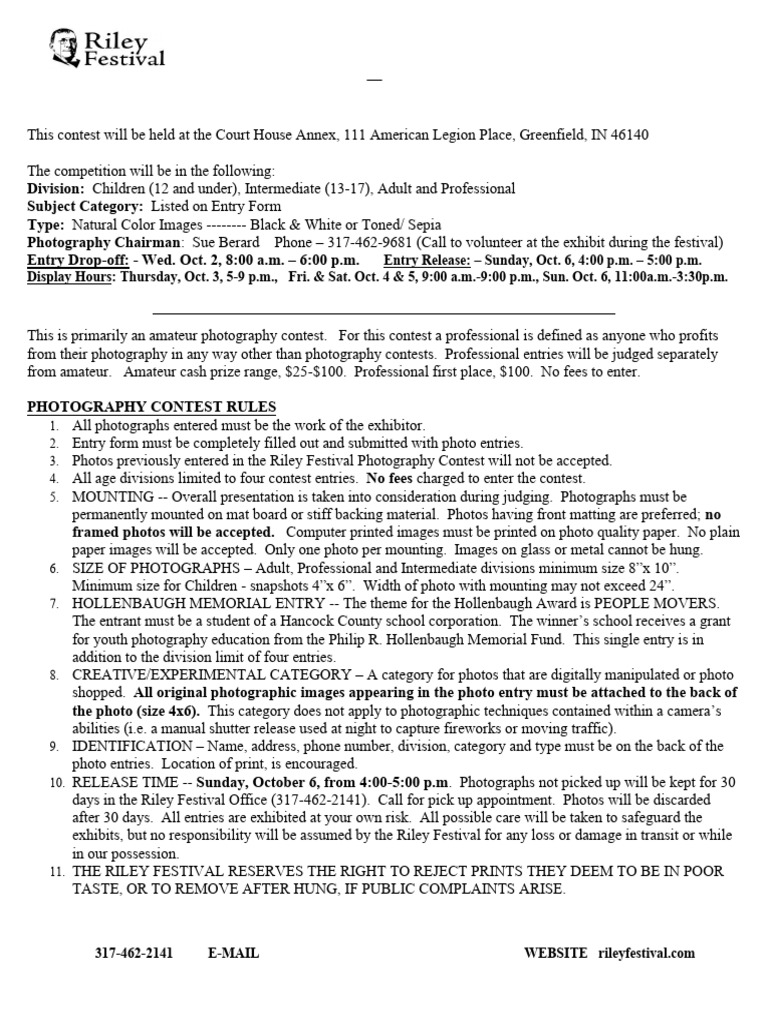 2024 Riley Festival Photo Contest Rules | PDF | Photograph | Imaging