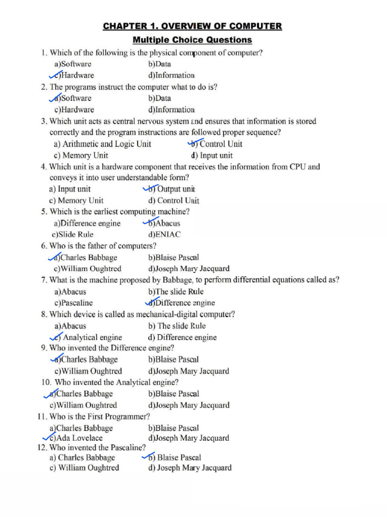 1st puc computer science mcq questions chapter 1 fundamentals of